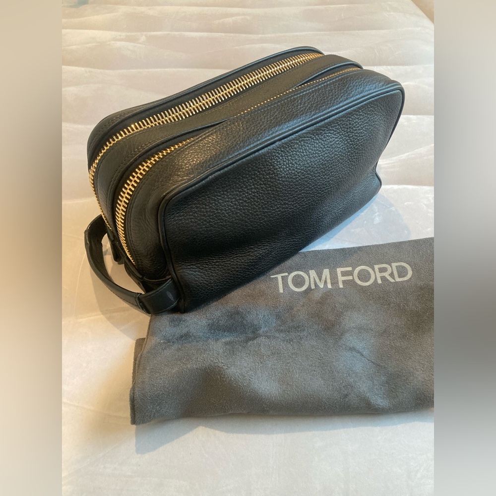 Tom Ford Black Leather Double Zip Toiletry Travel Bag